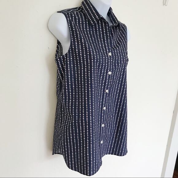 LANDS’ END Navy & Pink Polka Dot Supima Cotton Sleeveless Shirt, 2 / S - Picture 6 of 10